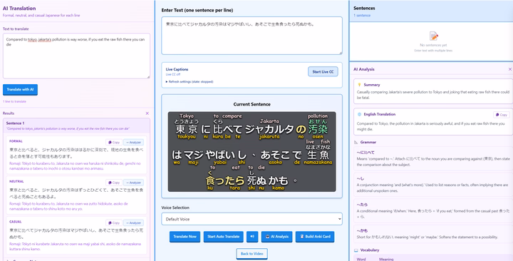 Miteiru Learn mode with Japanese AI translation, furigana and grammar analysis